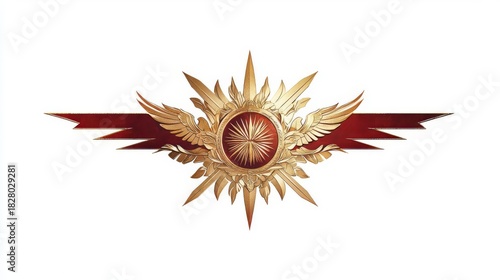 A stunning golden emblem featuring wings and a central sun, perfect for artistic projects and branding.