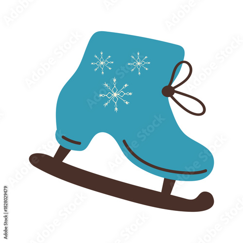 Christmas illustration of a vintage ice skate with snowflake patterns, a cute festive vector design for winter sports themes, holiday decoration and retro graphic elements