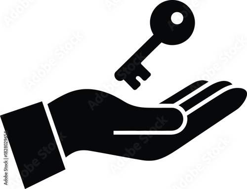 Hand offering a key, symbol of access, solution, success, or ownership.