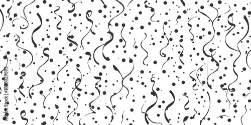 Black and white confetti and streamers pattern on white background vector