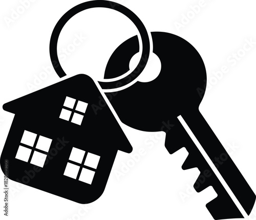 House key and house icon keyring, real estate property concept