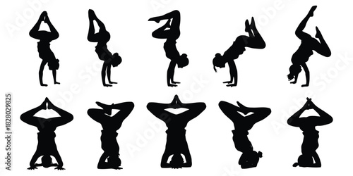 Black Silhouettes of Women Performing Yoga Poses woman