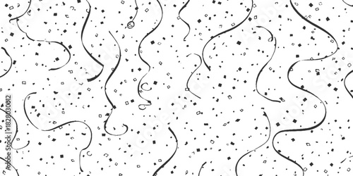 Black and white confetti and streamers pattern party celebration