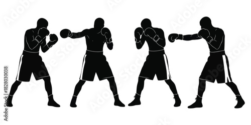 Boxing Silhouettes in Fighting Stance illustration