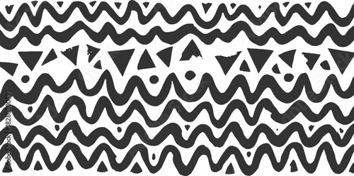 Black wavy lines and triangles on white background abstract pattern vector