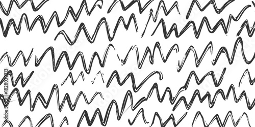 Black hand drawn zigzag lines on white background seamless pattern abstract brush