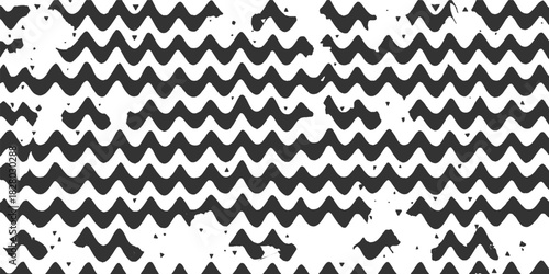 Black and white wavy pattern with distressed texture and abstract shapes background