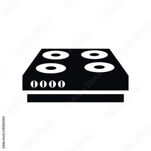 Four burner stove kitchen cooking equipment silhouette design vector illustration