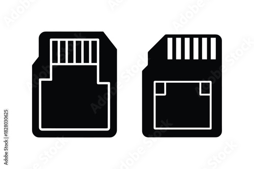 Set of micro SD card silhouette vector art illustration