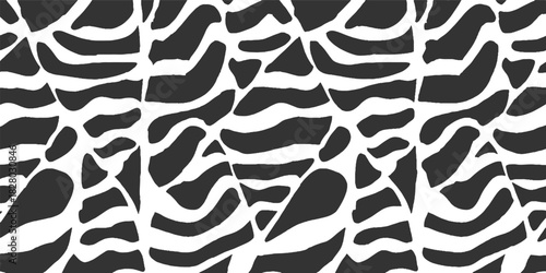 Black and white abstract organic shapes pattern seamless background texture