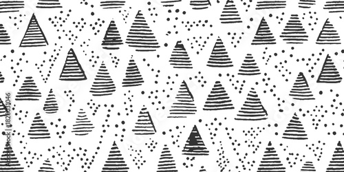Black and white abstract striped triangles and dots pattern background