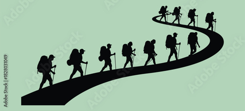 Silhouette of Hikers on a Winding Path hiking trekking