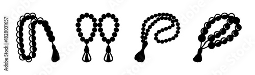 Islamic prayer beads (tasbih) silhouette set for spiritual devotion and meditation