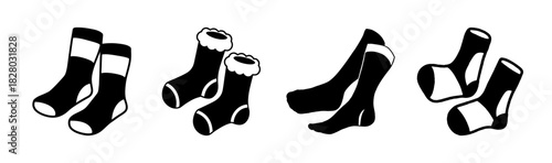 Collection of diverse black and white socks vector illustration on white background