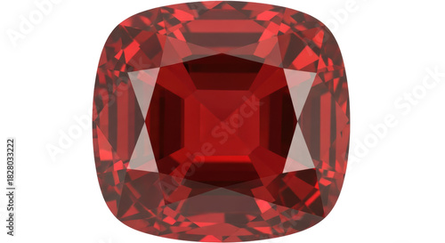Quadro su tela Cushion cut red garnet gemstone isolated PNG, beautiful jewel stone for jewelry