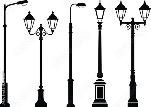 Street Light Silhouette Collection Vintage to Modern Lighting Fixtures