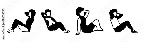 People doing core exercises, abdominal workout, fitness training, active lifestyle.