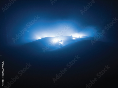 Abstract deep blue luminous design with geometric shapes and modern aesthetic elements