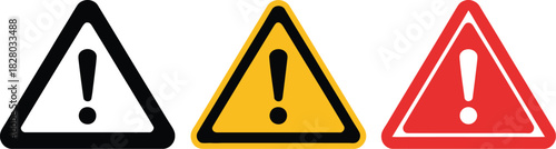 Caution Icons Attention, Warning and Safety Signs in Black, Yellow and Red