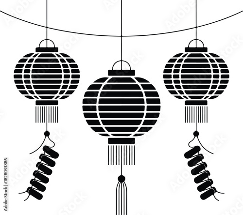 Traditional chinese lanterns and firecrackers illustration for celebrations