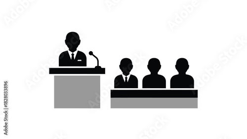 Speaker at Podium Presentation Icon Vector Illustration: Business Conference or Public Debate Symbol