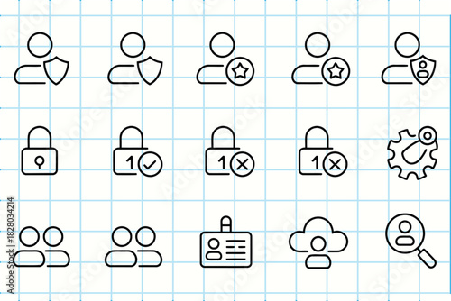 User security, privacy, and access control doodle line icons