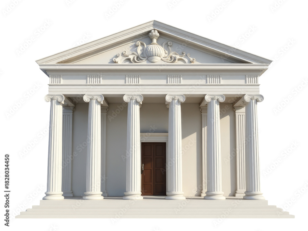 Obraz premium A white building with columns and a door, suitable for use in illustrations or photography