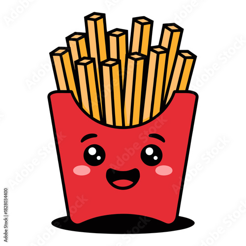Cute Cartoon French Fries with a Smiling Face.