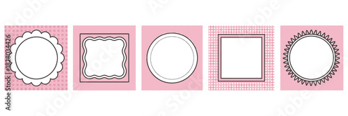 Collection of five pink vertical frames with decorative borders for social media