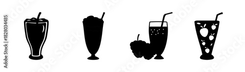 Set of various refreshing beverages and fruit drinks in different glasses silhouettes