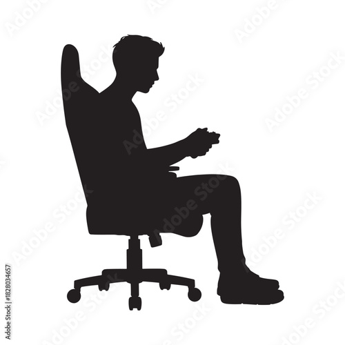 Gamer silhouette playing video games in a gaming chair