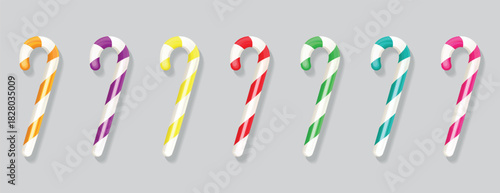 Colorful Candy Cane Set Collection Different Colors Vector Isolated.