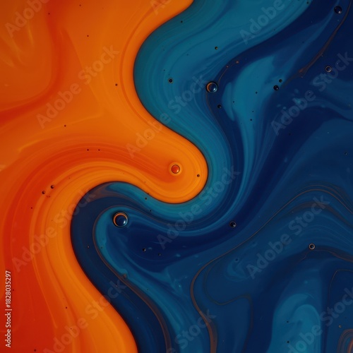 Abstract macro image showing two viscous substances flowing together, melting into an inseparable blend of color and texture, symbolizing union, drip, seamless, blending