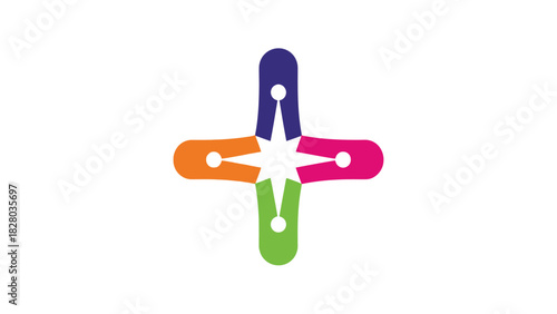 Colorful Abstract Cross Shape Logo Vector Illustration, Symbolizing Teamwork, Community, and Connection