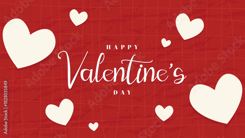 Happy Valentines Day Red Background Hearts Greeting Vector.