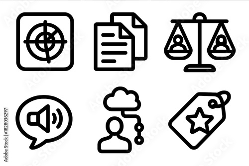 Scriptwriting Icons Set. Line style icons of Crowdsourced Scriptwriting: feedback radar chart, edit overlap icon, character vote