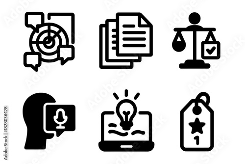 Scriptwriting Icons Set. Line style icons of Crowdsourced Scriptwriting: feedback radar chart, edit overlap icon, character vote