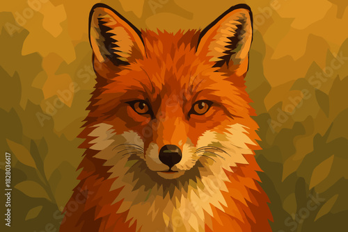 Wild Fox Portrait. Bold close-up of a red fox with piercing eyes and detailed fur, warm natural lighting, capturing wild beauty,