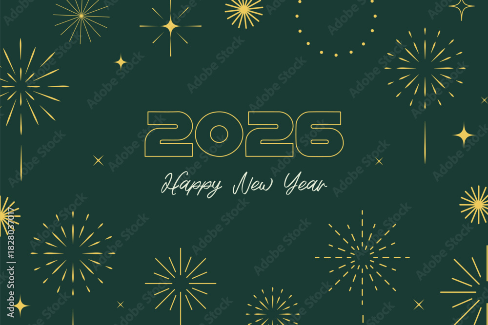 Obraz premium New year 2026 fireworks greeting card elegant luxury corporate golden style. Happy new year.