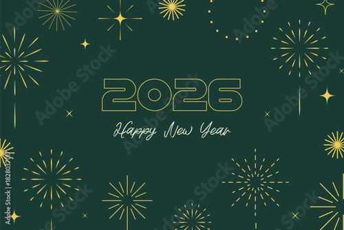 New year 2026 fireworks greeting card elegant luxury corporate golden style. Happy new year.