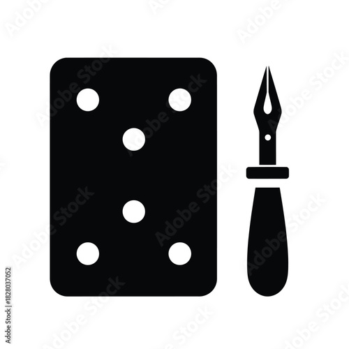 Black ink palette and nib pen icon artistic brush