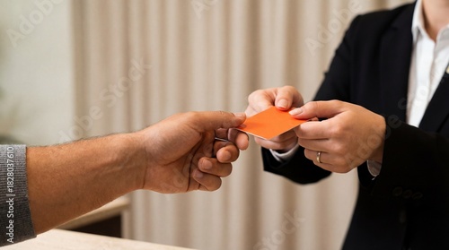 Making a professional connection by exchanging a business card