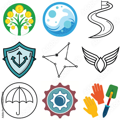 Stylized circular tree logo with money elements