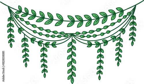 Green leaf garland isolated on, a decorative element for festive events and celebrations