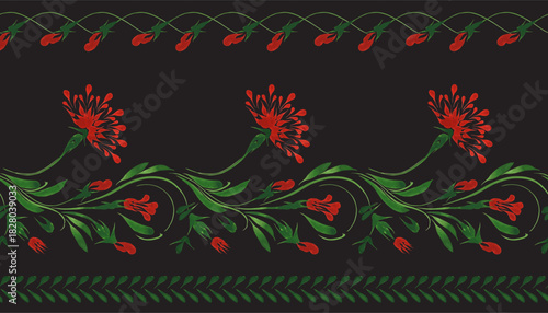 Vector floral seamless pattern from hand painted flowers on a black background