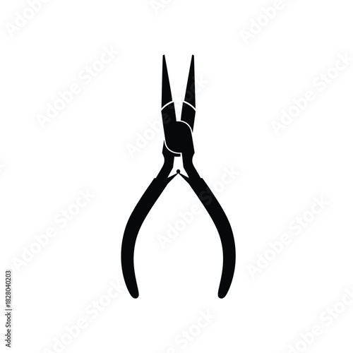Black long nose pliers silhouette on white background