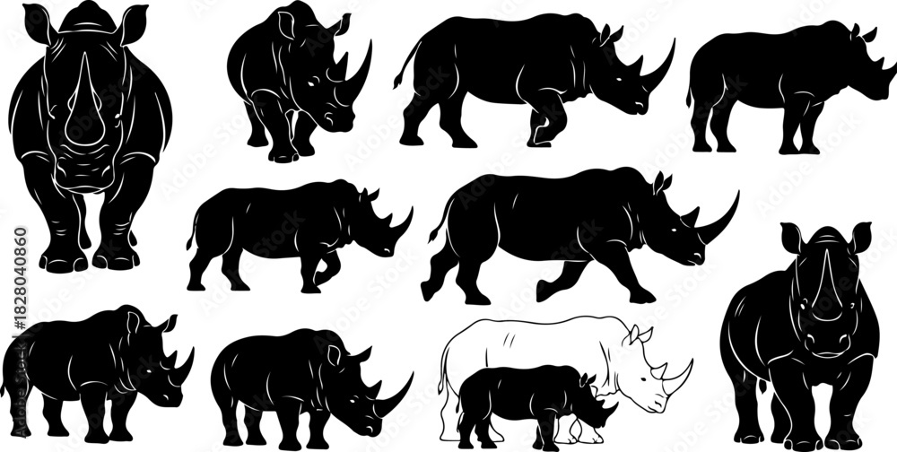 Naklejka premium Rhino Silhouette Bundle