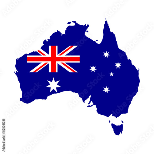 Australia map flag. Australian country shape filled with national flag vector illustration. Geographic and political identity symbol. Travel and patriotism related sign. Oceania continent pictogram.
