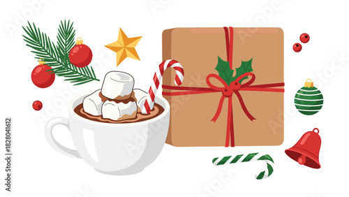 A cozy Christmas morning with hot chocolate and gifts, perfect for creating heartwarming holiday memories and festive cheer this season