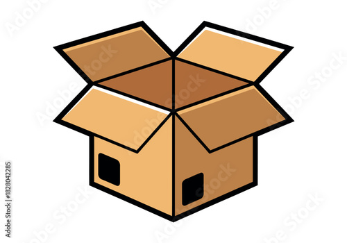 An open brown cardboard box is depicted against a white background.